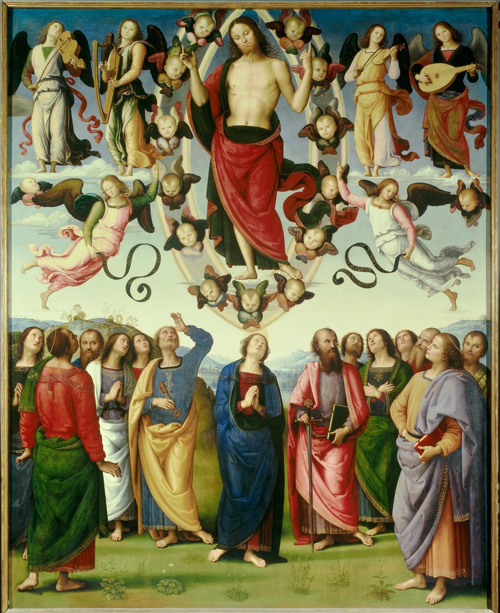 Die Himmelfahrt Christi. Gemälde von Pietro Vannucci genannt Il Perugino (1450-1523) 1496. Lyon, Museum der Schönen Künste von Pietro Perugino