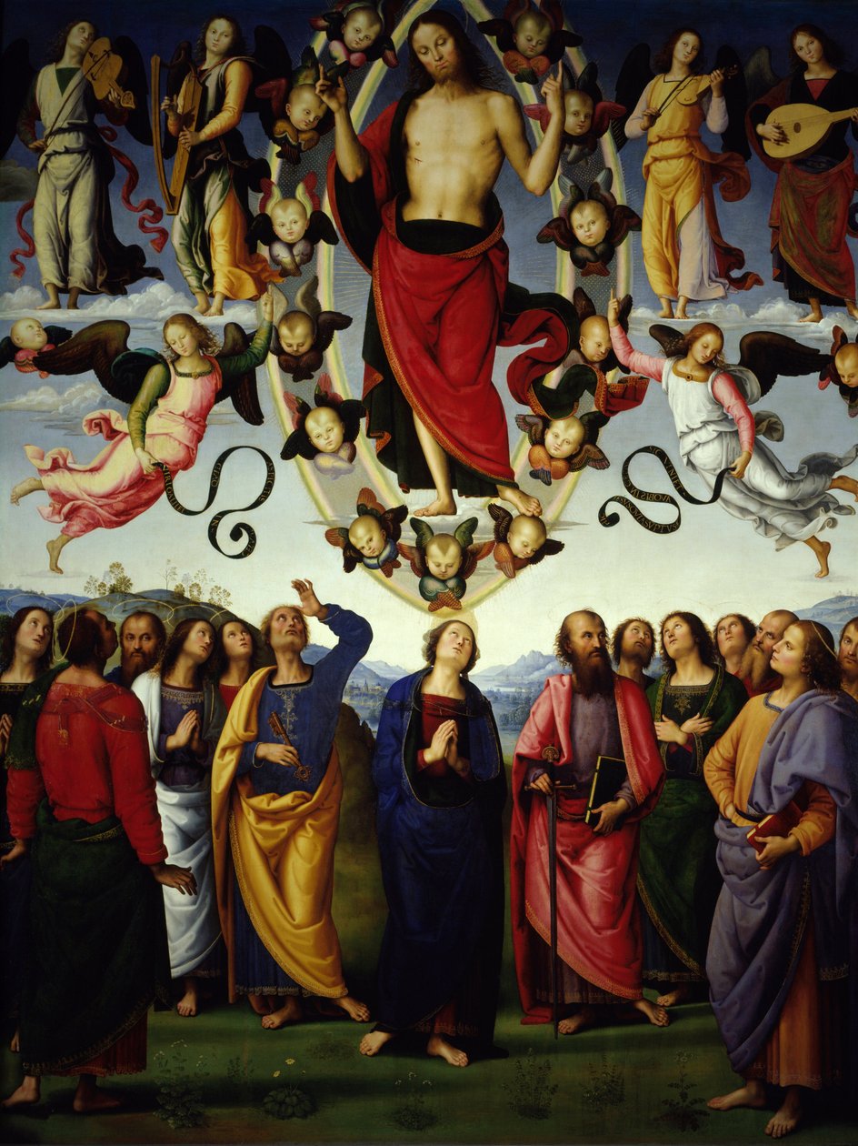 Die Himmelfahrt Christi. Jesus Christus wird in einer Mandorla dargestellt (Detail) von Pietro Vannucci genannt Il Perugino von Pietro Perugino
