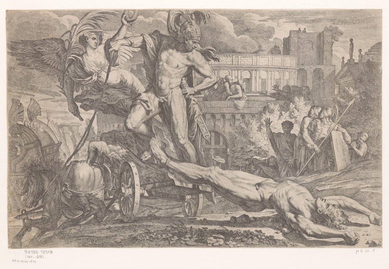 Achilles mit dem Leichnam von Hector hinter seinem Triumphwagen von Pietro Testa