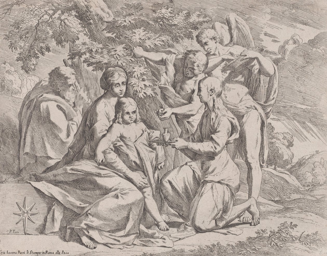 Die Heilige Familie von Engeln gespeist, ca. 1642-44 von Pietro Testa
