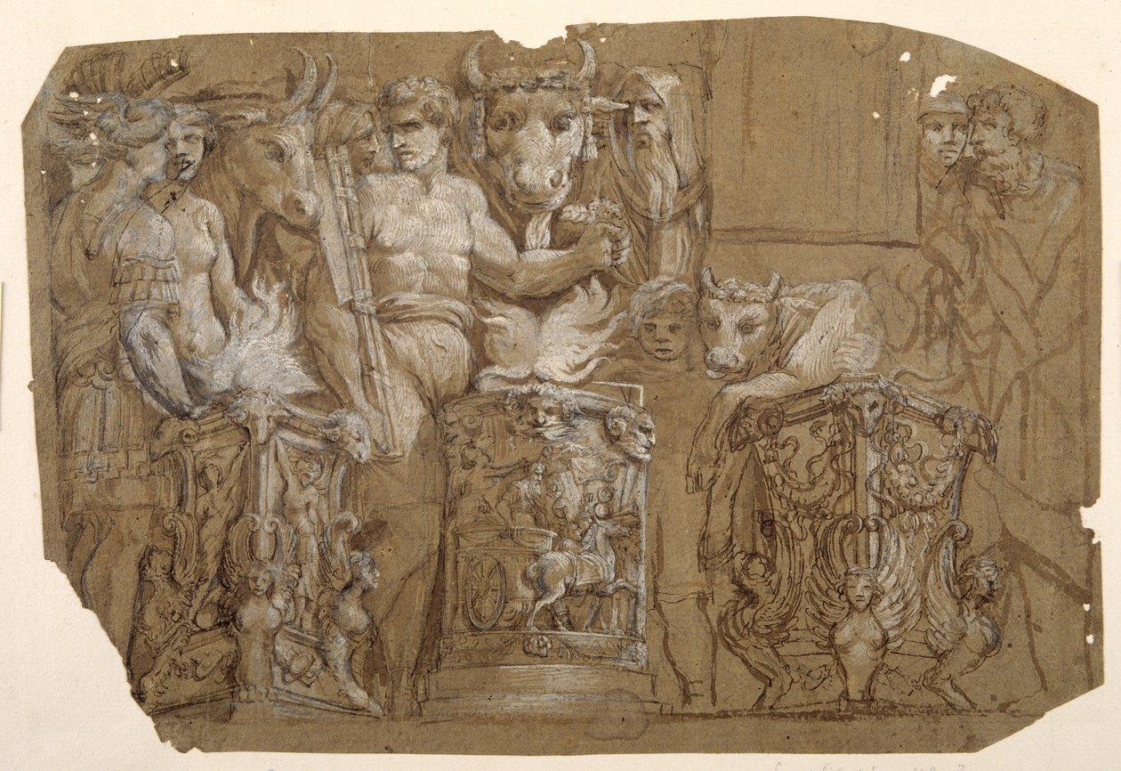 Antikes Opfer und die Hochzeit von Perseus und Andromeda, nach Polidoro da Caravaggio von Pietro da Cortona