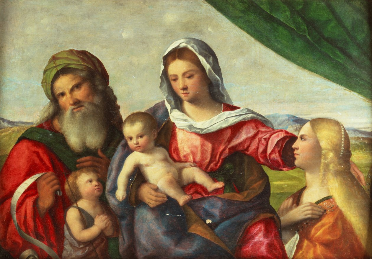 Die Madonna mit dem Kind, dem jungen Johannes dem Täufer, der hl. Katharina und Zacharias in einer Landschaft von Pietro degli Ingannati