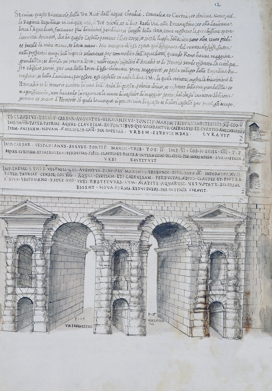 Porta Maggiore in Rom, Zeichnung, aus Römische Antiquitäten, von Pirro Ligorio (1513-1583) von Pirro Ligorio