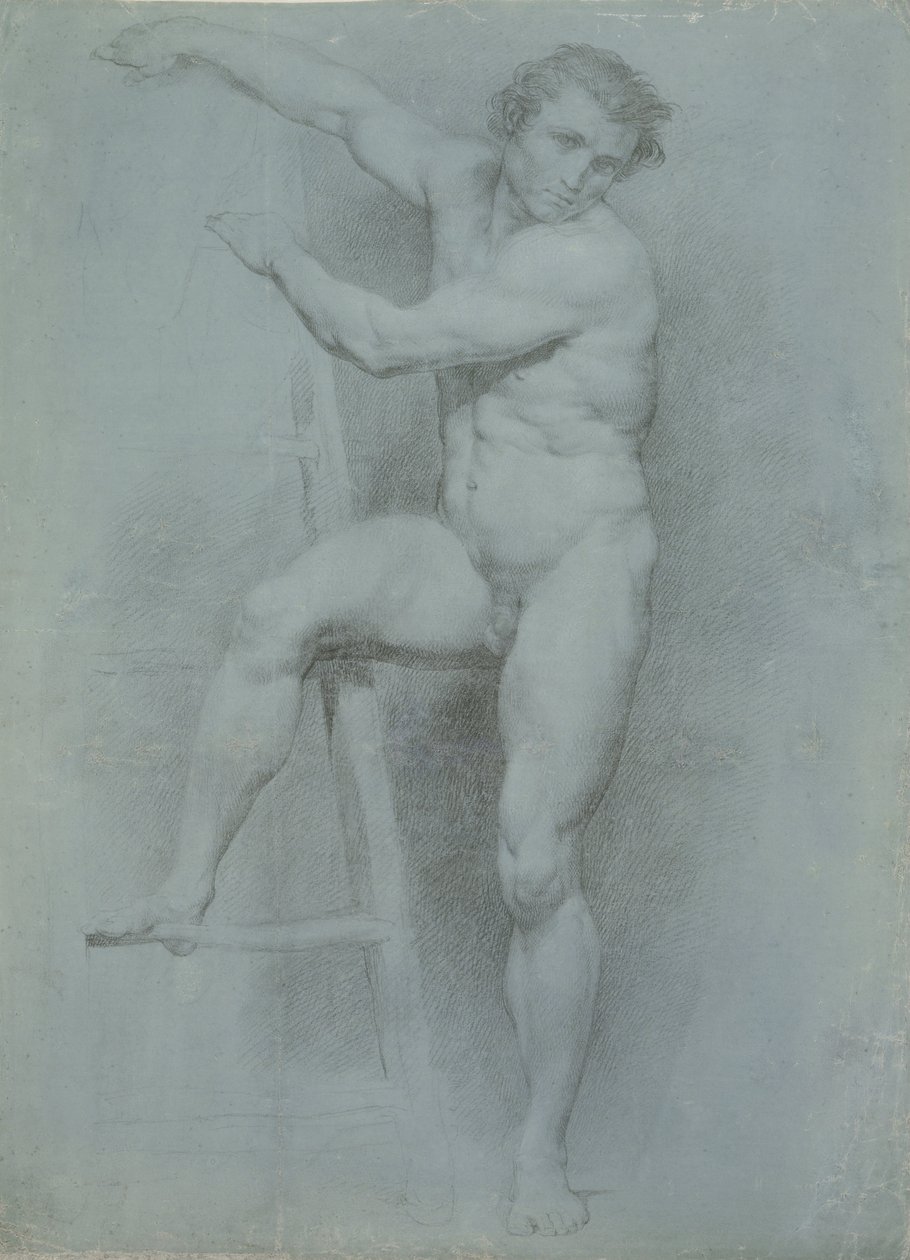 Männlicher Akt, der auf einer Leiter lehnt von Pompeo Girolamo Batoni