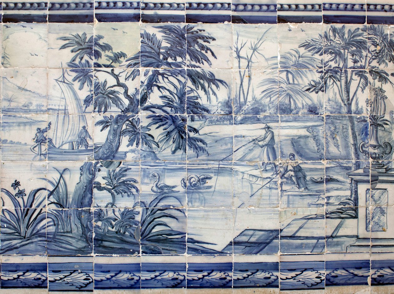 Seefischer in Asien - Azulejos, bemalte Fayence von Portuguese School