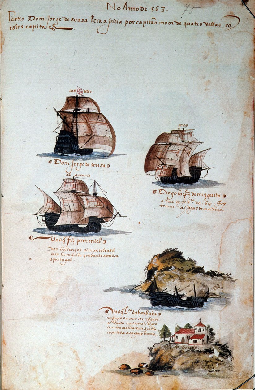 Manuskriptseite „Erinnerungen an die Armadas von Portugal unter König Manuel I.“ von Portuguese School