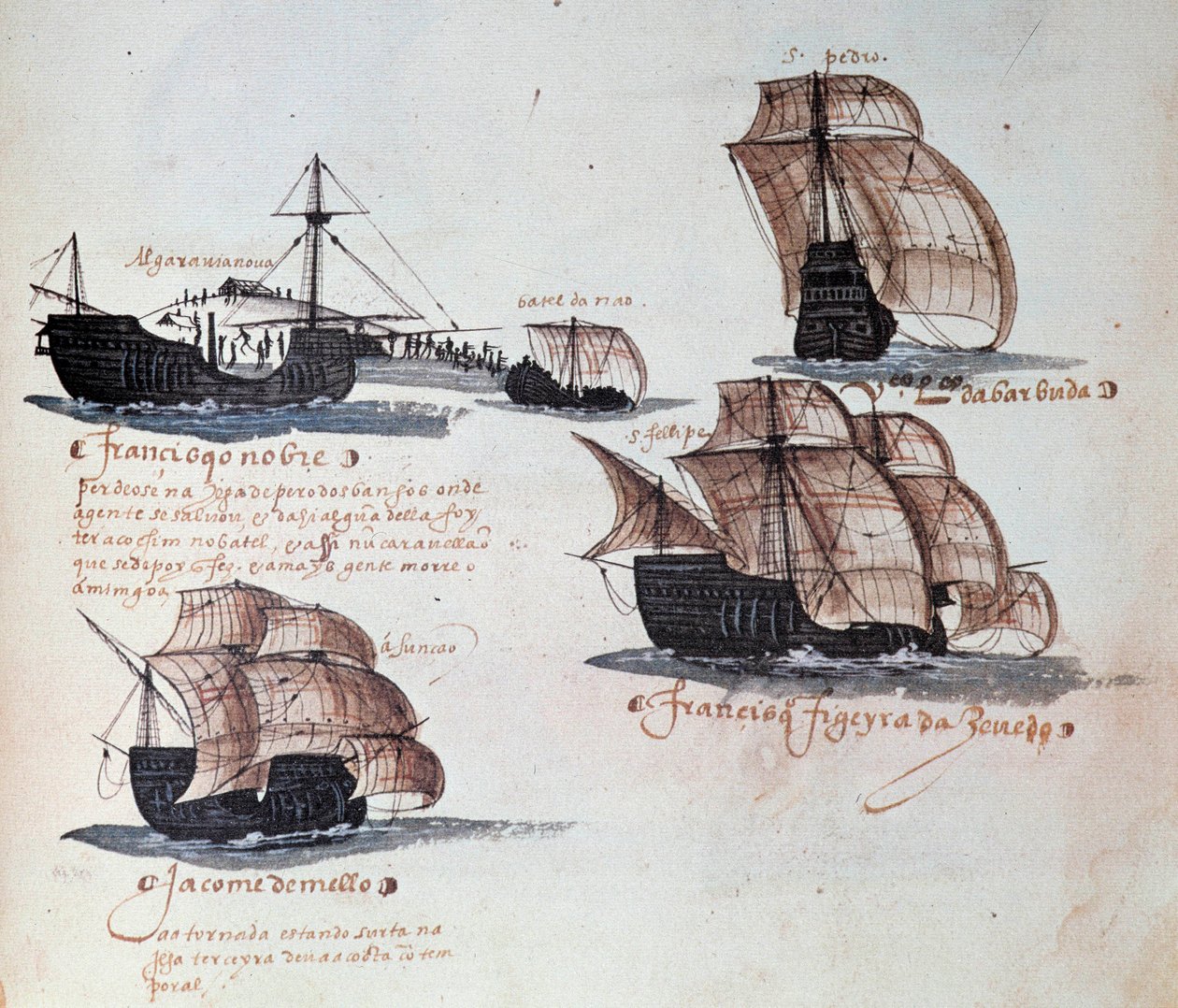 Denkwürdigkeiten der Armadas von Portugal unter König Manuel I.: Darstellung der Karavellen der portugiesischen Flotte. Miniatur aus einem Manuskript von 1497. Lissabon. Nationalmuseum für alte Kunst von Portuguese School