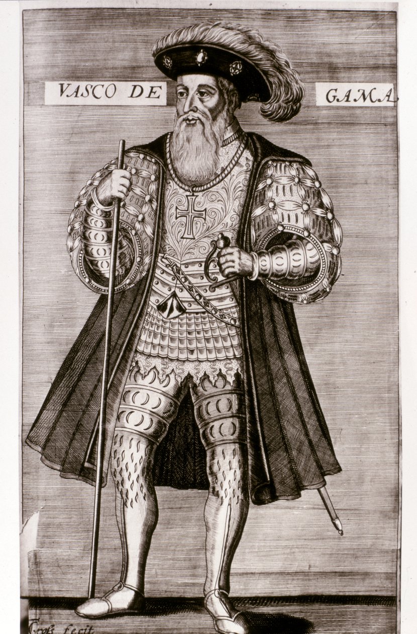 VASCO DA GAMA: Illustration aus "OS LUSIADAS" von Luis Camoes, Lissabon 1572 von Portuguese School