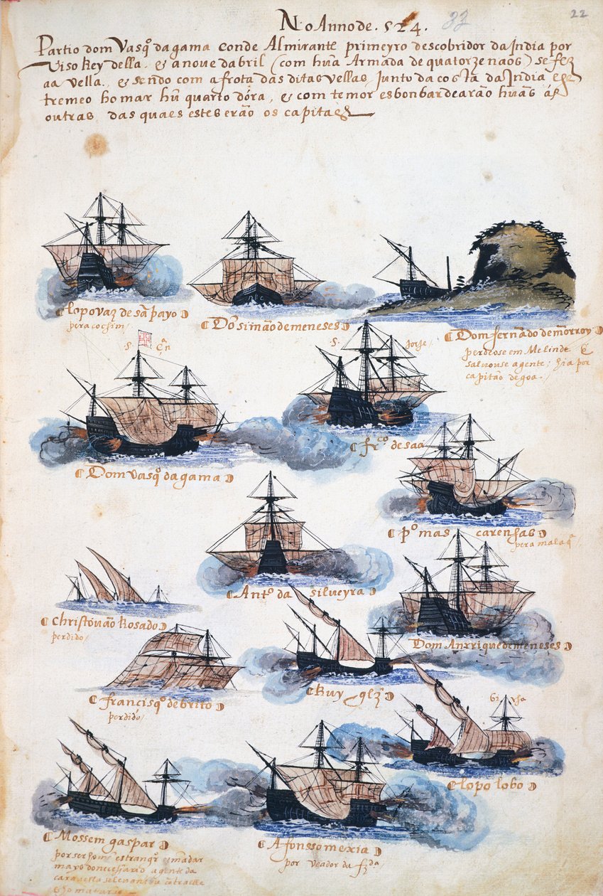 Reisen von Vasco da Gama, die portugiesische Expedition von Portuguese School