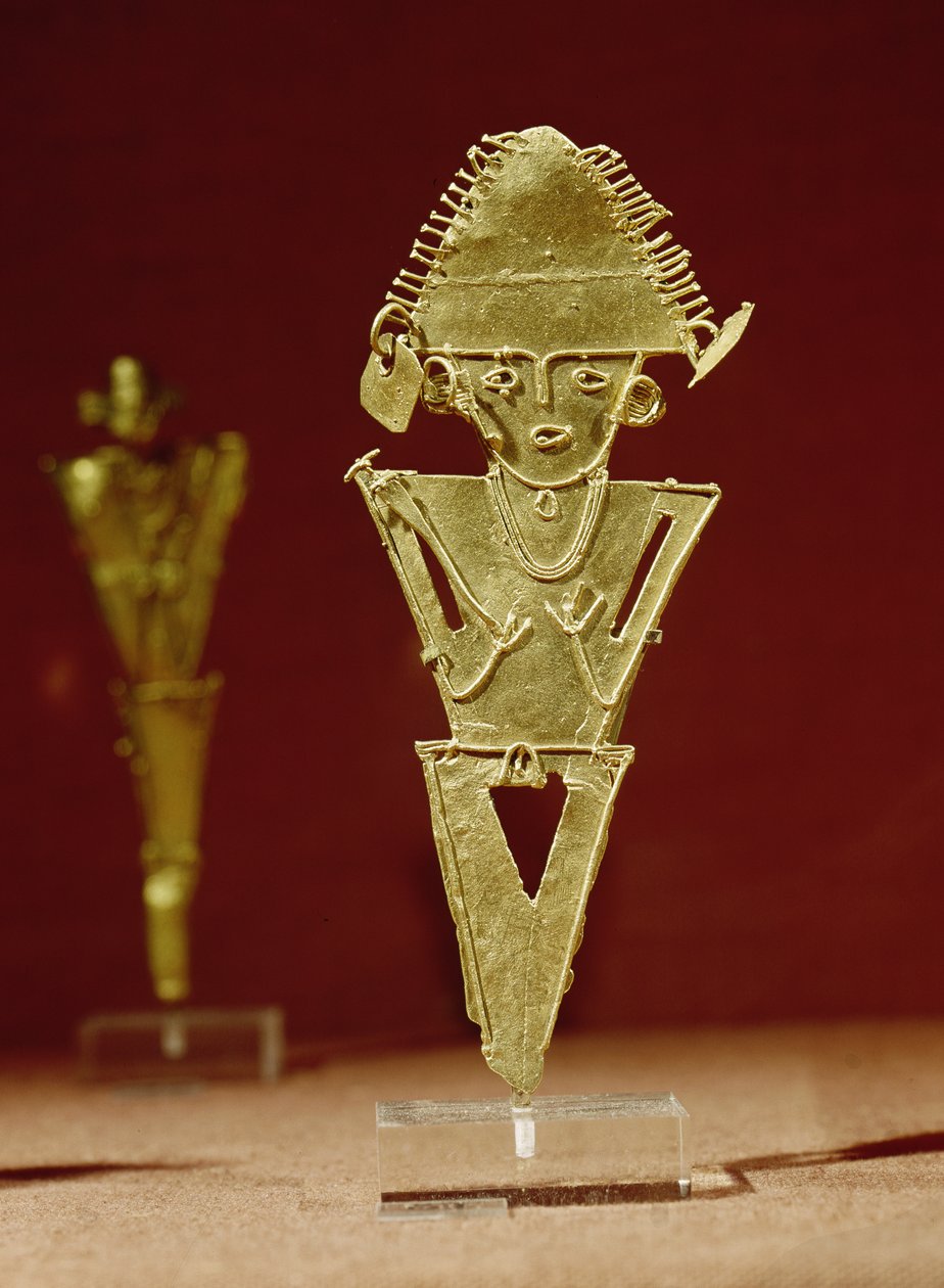 Anthropomorphe Figur eines Kriegers, aus Tabio, Cundinamarca, Muisca-Kultur, 1100-1500 von Pre Columbian