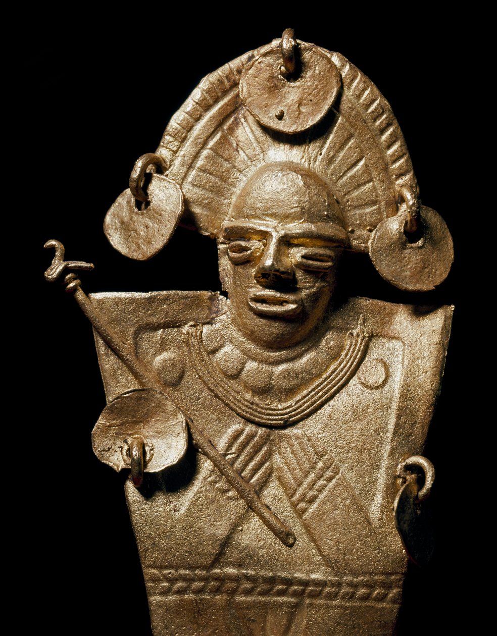 Präkolumbianische Kunst, Muisca-Kultur: Statuette einer Frau (Tunjo) in goldener Zeremonialtracht von Pre Columbian