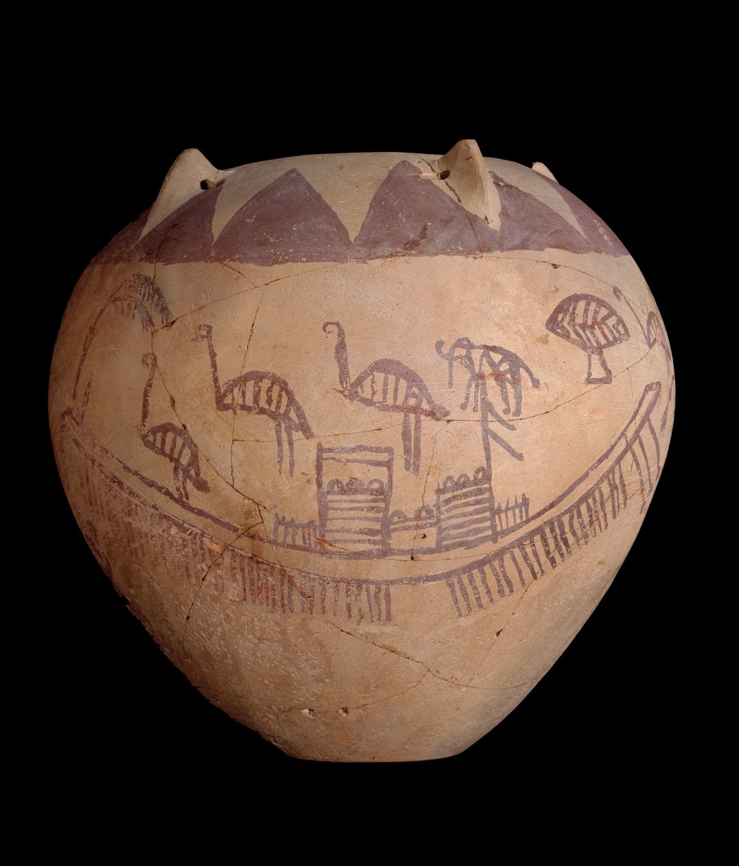 Gebrannter Tonkrug mit bemalten Verzierungen, einschließlich Boote und Tiere, ca. 3400-3300 v. Chr. von Predynastic Period Egyptian