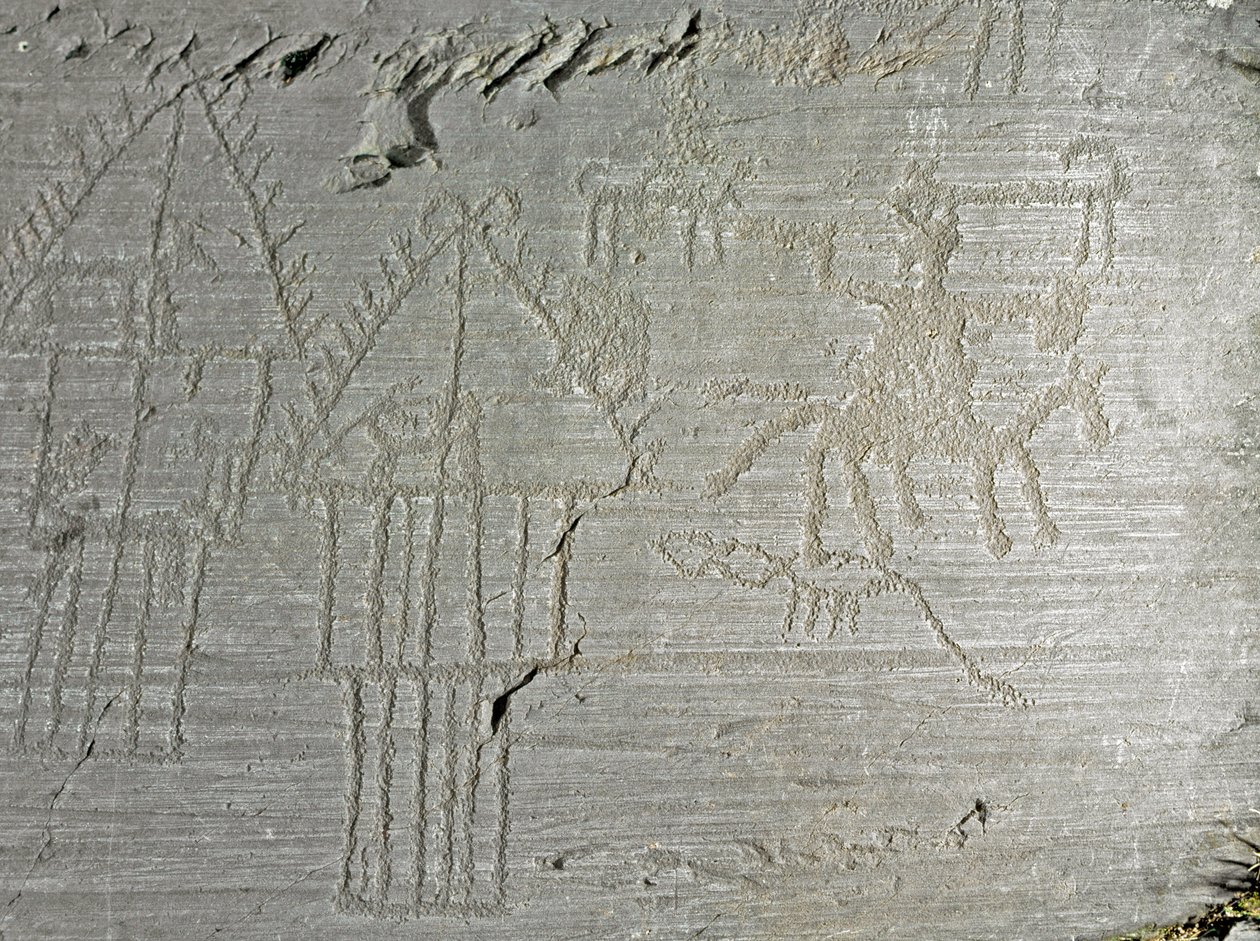 Prähistorie, Camunni-Zivilisation, Felskunst: Grabstein mit Szenen des Alltagslebens von Prehistoric Prehistoric