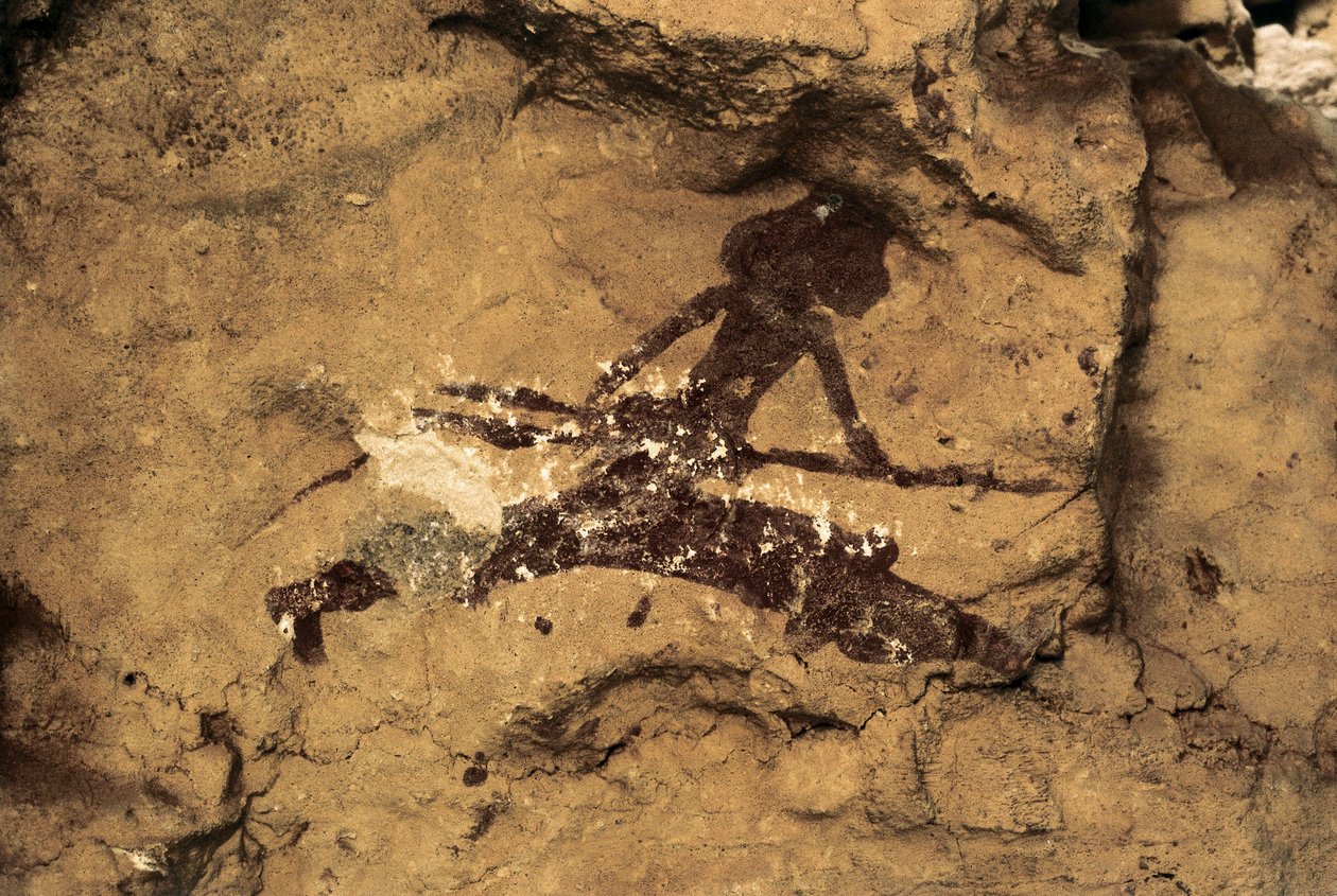 Felskunst: Jägerin. Vorgeschichte, Oberes Paläolithikum. Tio Garroso Höhle, Spanien. von Prehistoric Prehistoric