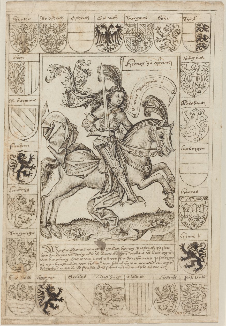 Maximilian, Herzog von Österreich, zu Pferd von Primary Master of the Strassburg Chronicle
