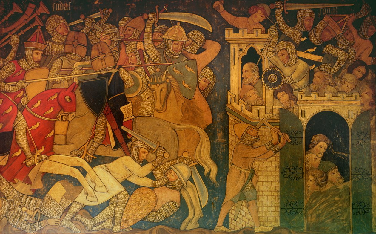 Schlacht zwischen Judas Makkabäus und Timotheus und der Fall von Maspha, Rekonstruktion eines Wandgemäldes ursprünglich in der Painted Chamber des Palace of Westminster von Professor Ernest Tristram