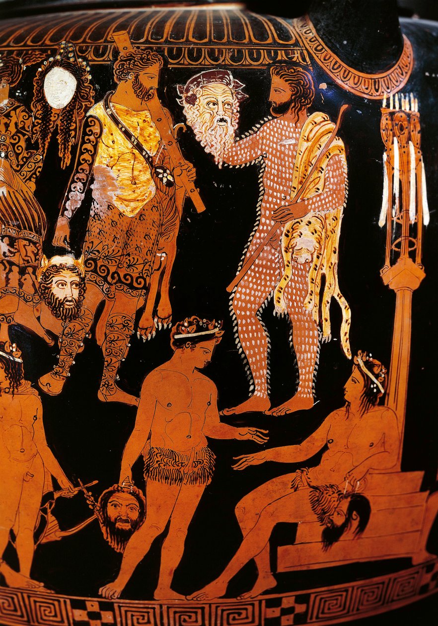 Vase von Pronomos, Krater mit roten Figuren (Detail) von Promonos Painter