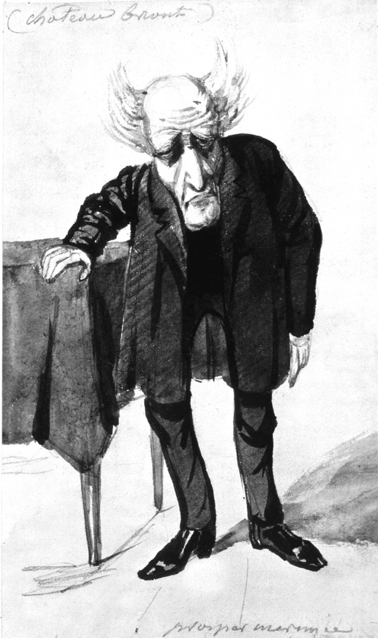 Francois Rene, französischer Schriftsteller, Viscount von Chateaubriand (1768-1848), Karikatur von Prosper Merimee von Prosper Merimee