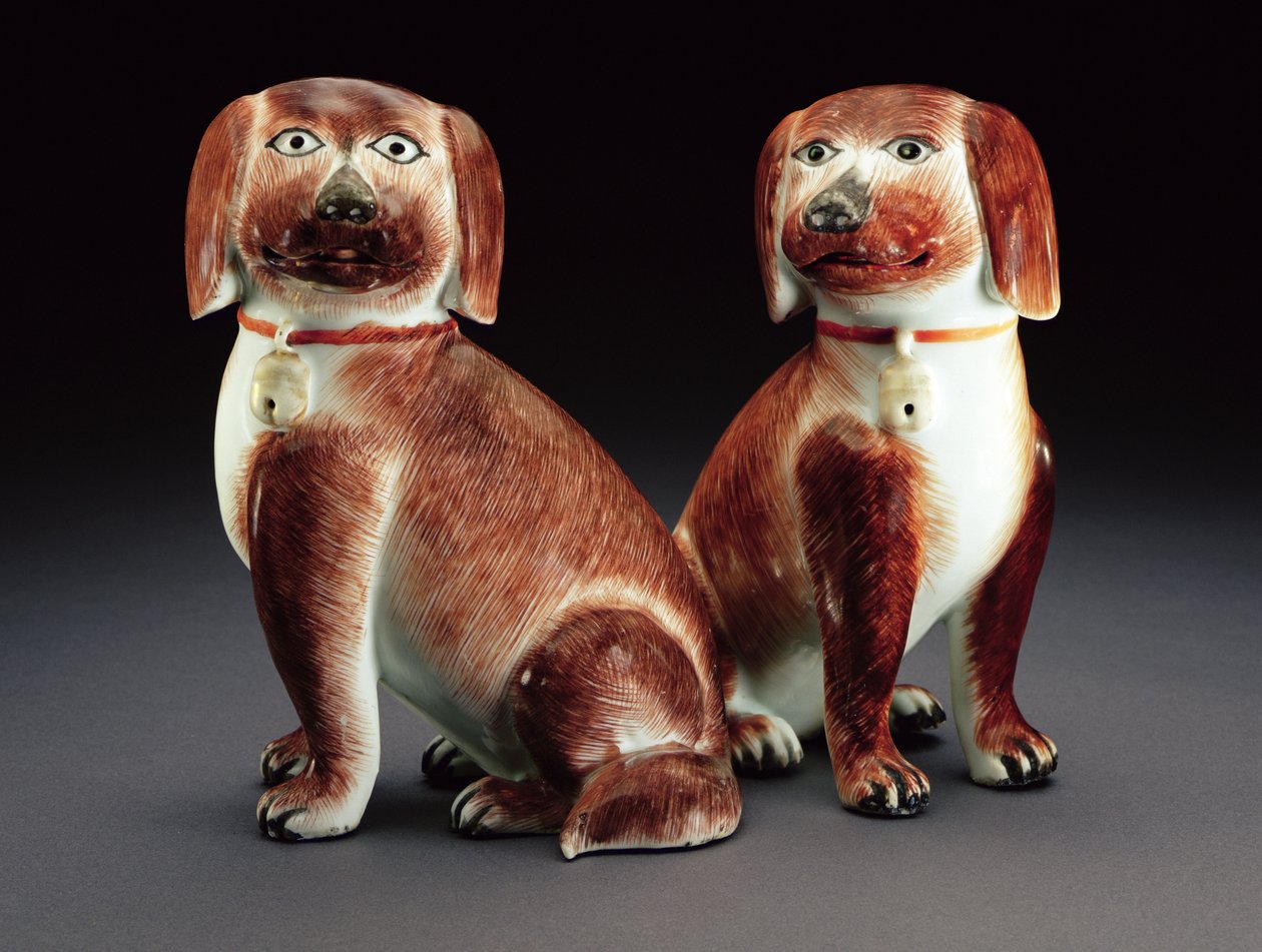 Ein Paar sitzende Spaniels, ca. 1760 (Porzellan) von Qing Dynasty Chinese School
