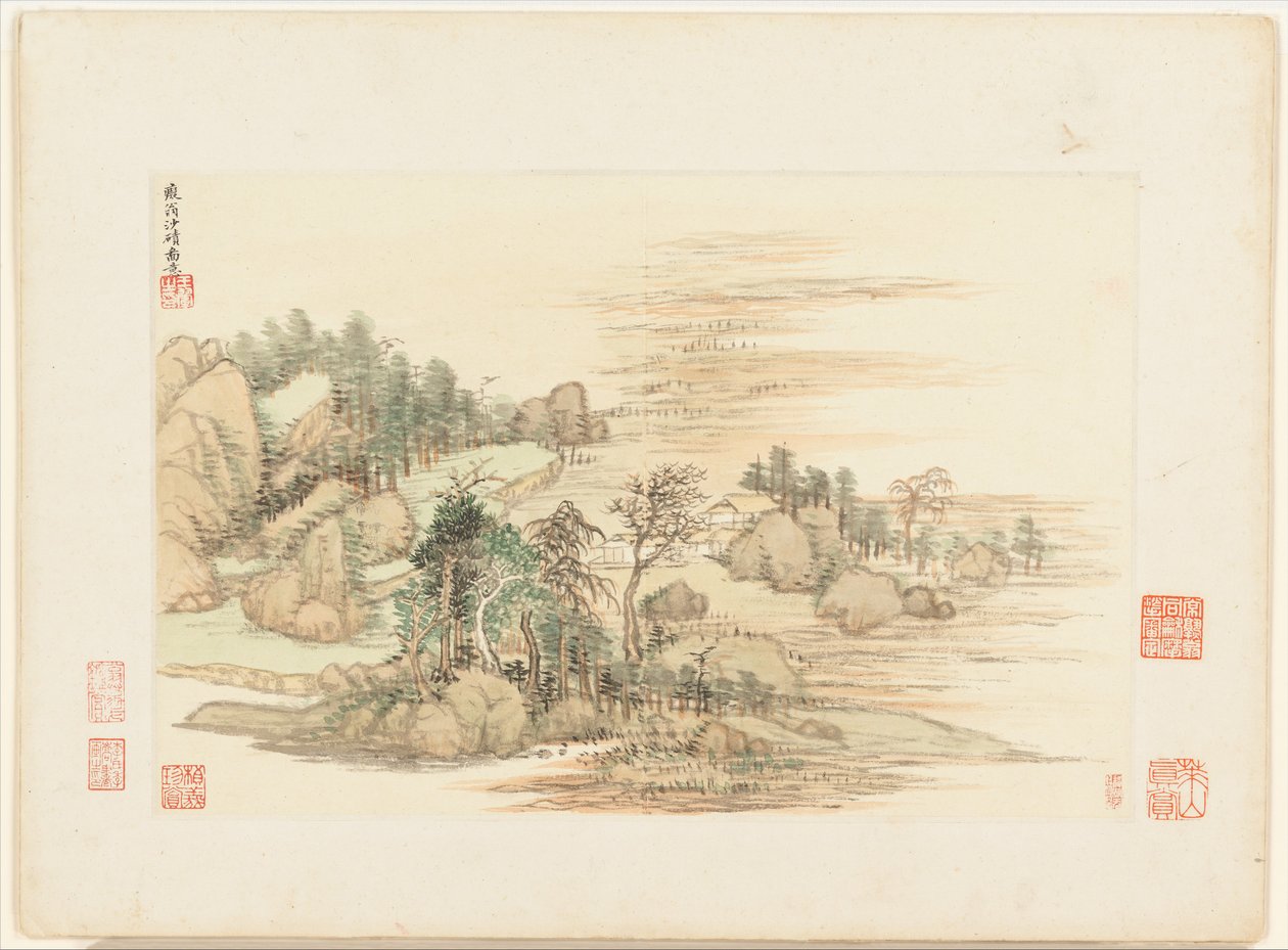 Landschaften nach alten Meistern, datiert 1674 und 1677 (Album mit zwölf Blättern) von Qing Dynasty Chinese School