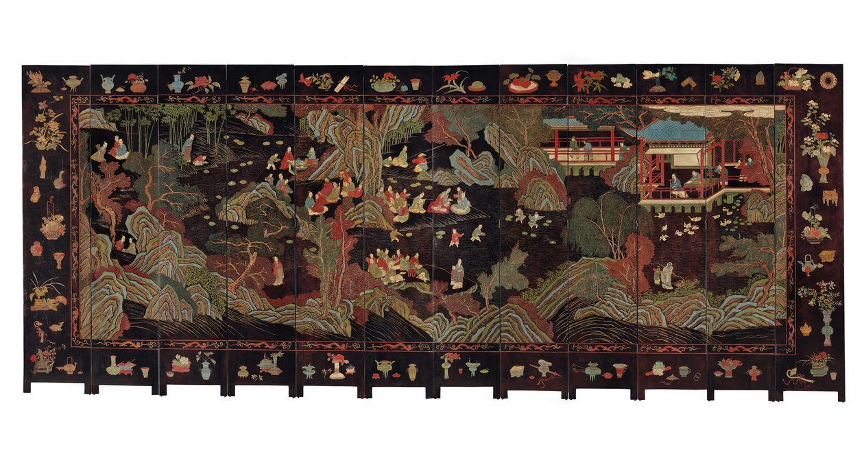 Zwölfteiliger Coromandel-Bildschirm, 18. Jahrhundert von Qing Dynasty Chinese School