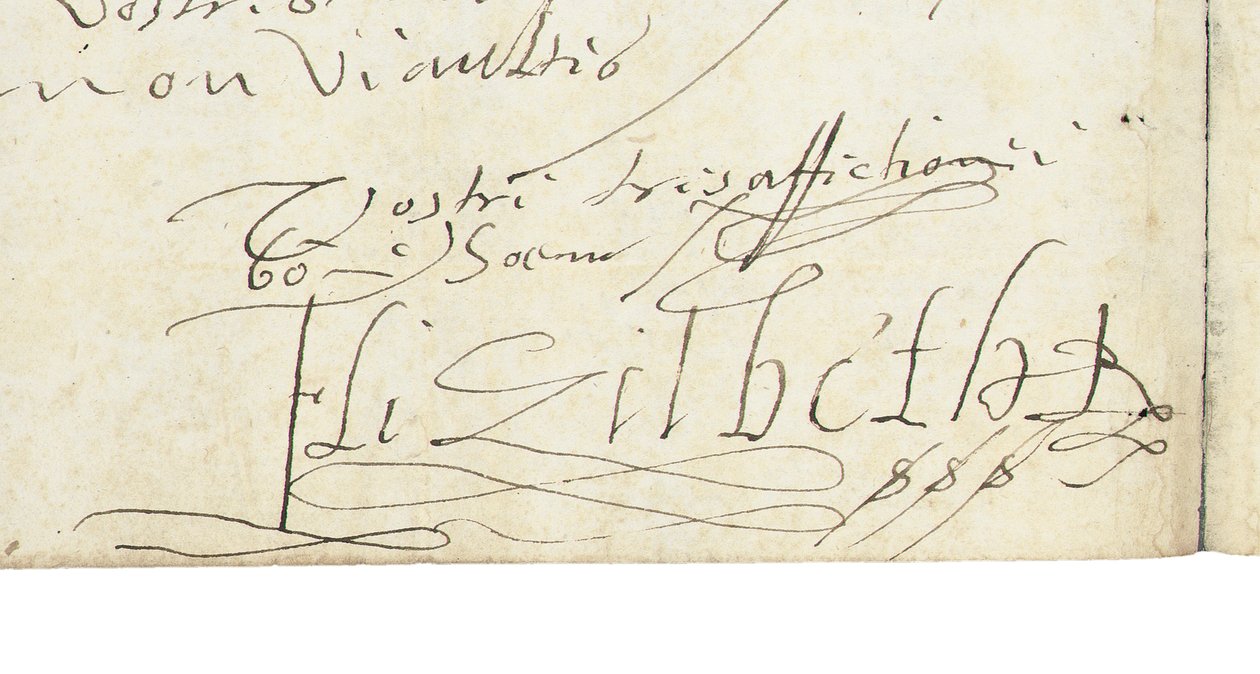 Unterschrift auf einem Brief von Elisabeth I. von England an Heinrich IV. von Frankreich, ca. 1596 von Queen Elizabeth I of England and
