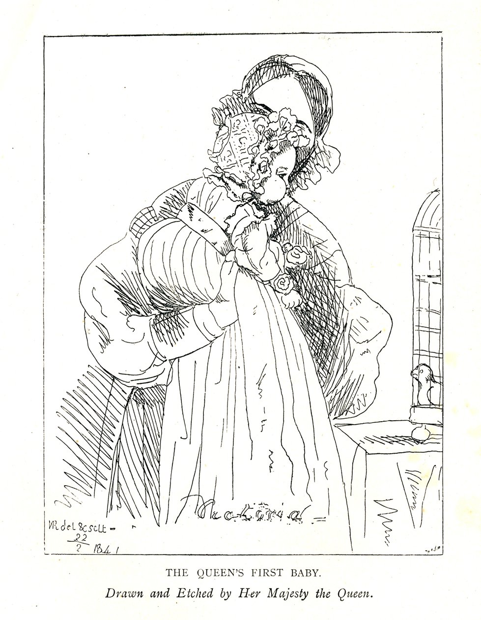 Frühestes bekanntes Bild von Victorias erster Tochter, damals die Prinzessin Royal, im Alter von 3 Monaten, mit ihrer Mutter von Queen Victoria