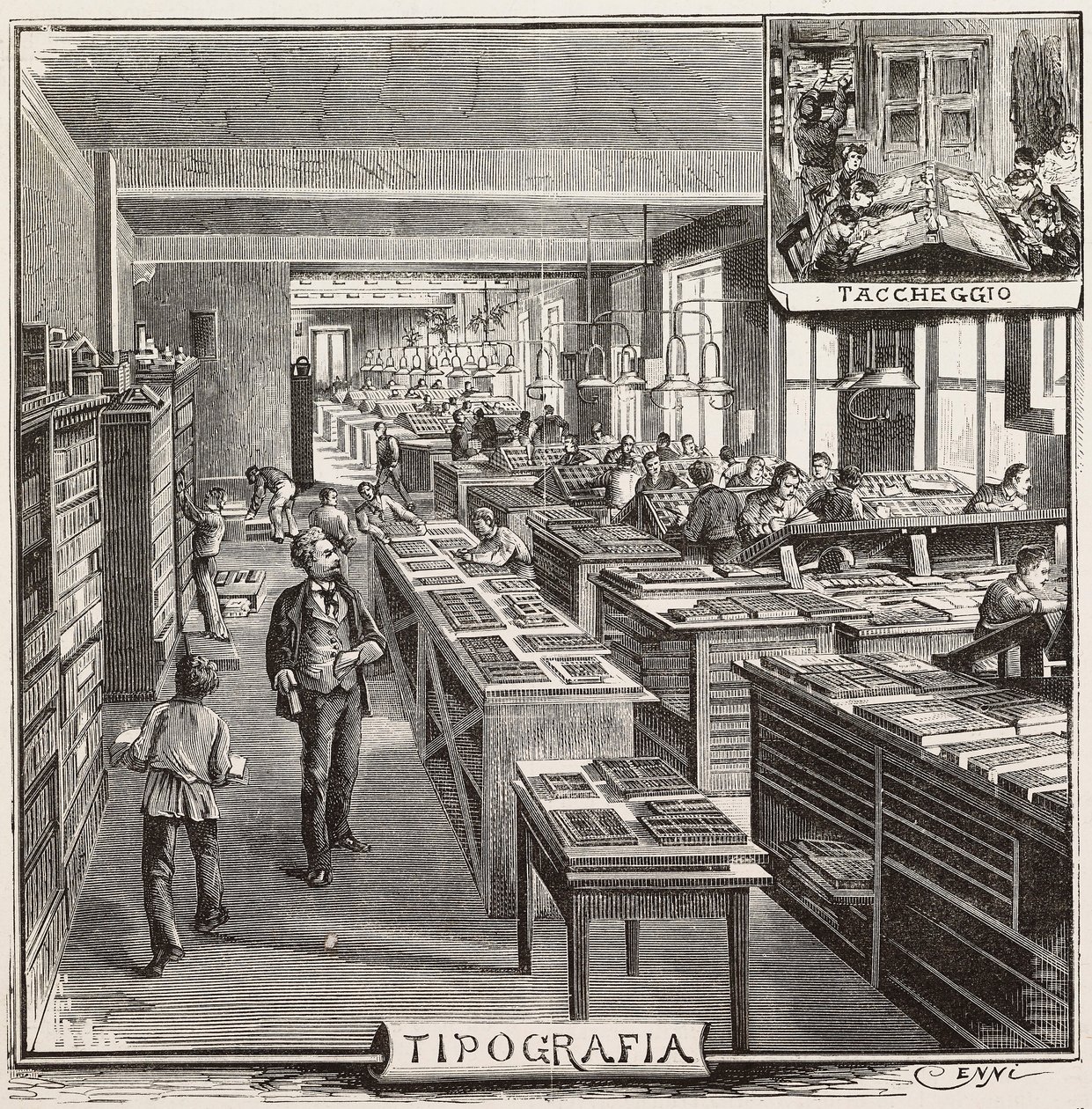 Typografie im Verlagshaus Fratelli Treves, Mailand, Italien von Quinto Cenni
