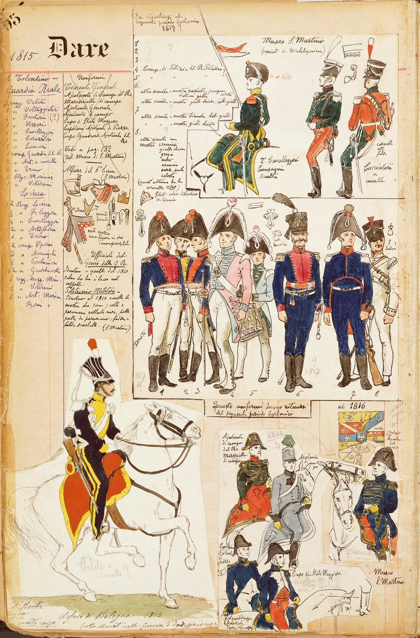 Verschiedene Uniformen, von Quinto Cenni, Farbtafel, circa 1815 von Quinto Cenni