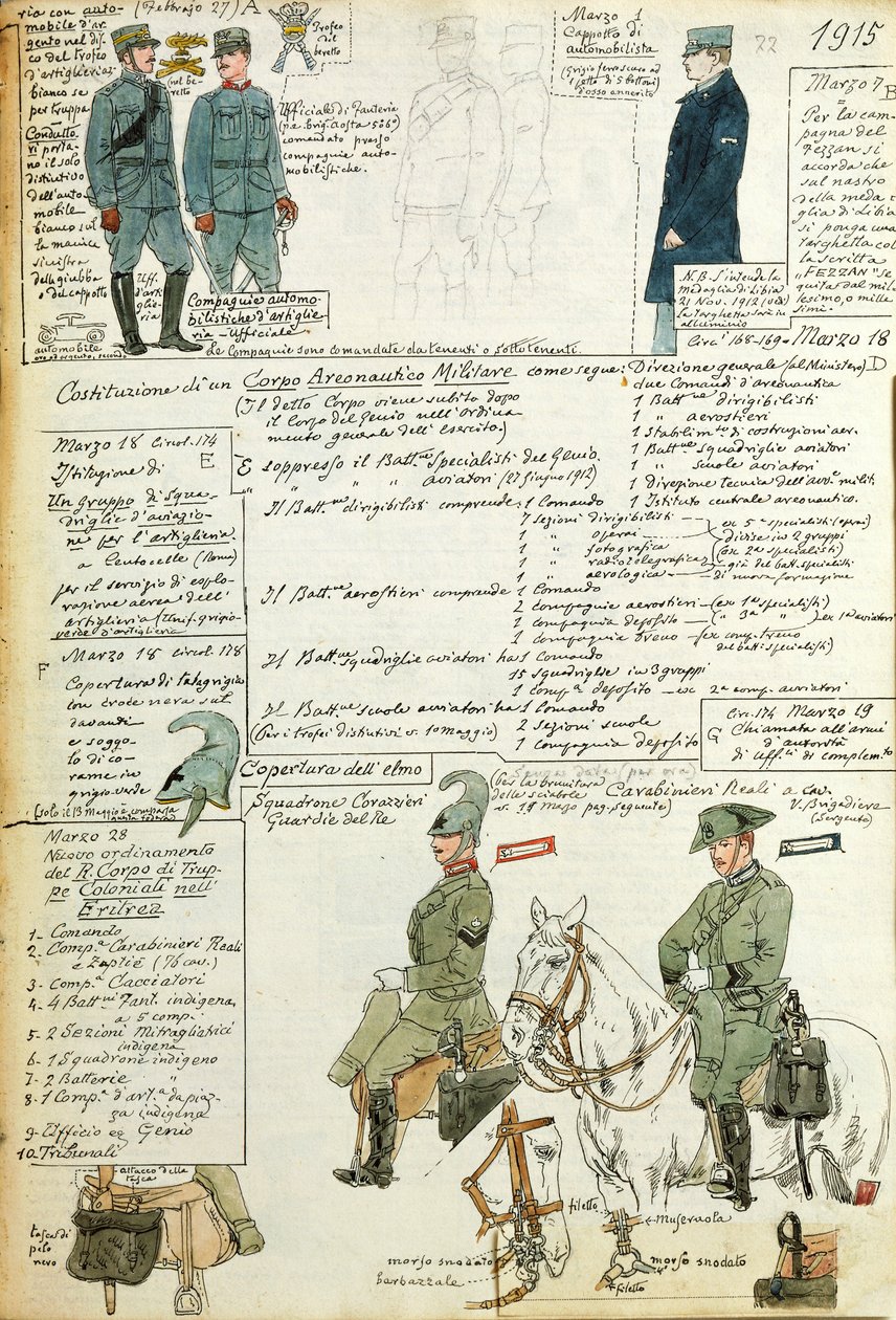 Verschiedene Uniformen des Königreichs Italien, Farbtafel von Quinto Cenni von Quinto Cenni