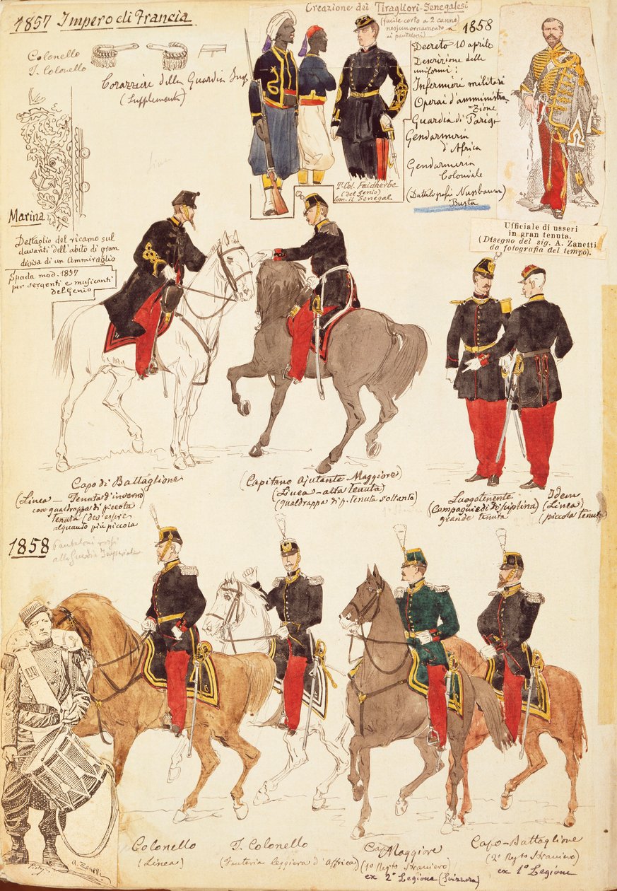 Verschiedene Uniformen des Königreichs Frankreich, von Quinto Cenni, Farbtafel von Quinto Cenni