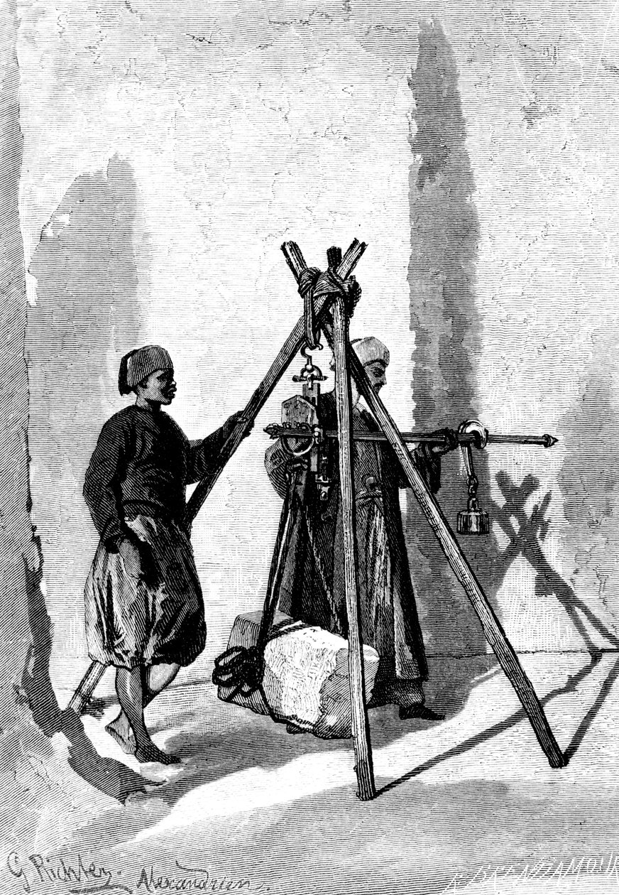 Wiegen der Steinblöcke, Ägypten, 1880 von R. Brandamour