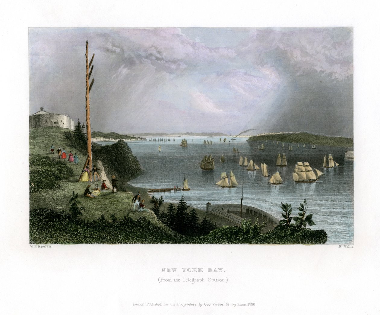 New York Bay vom Telegraphenstation aus gesehen, USA, 1838 von R. Wallis