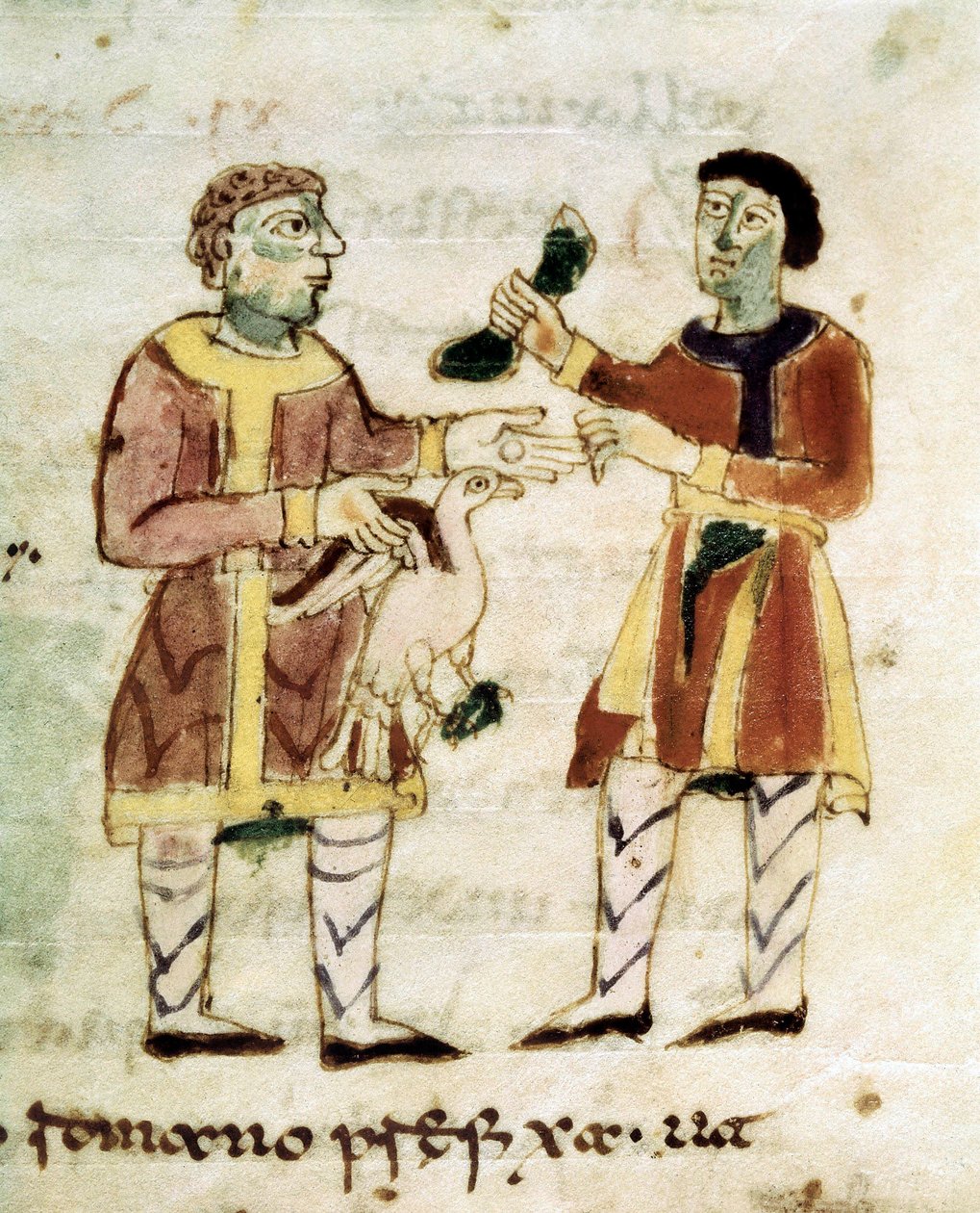 Der Hühnerhändler aus einem Manuskript „De Universo“ (oder De rerum naturis) von Rabanus Maurus or Mauro Rabano Magnentius