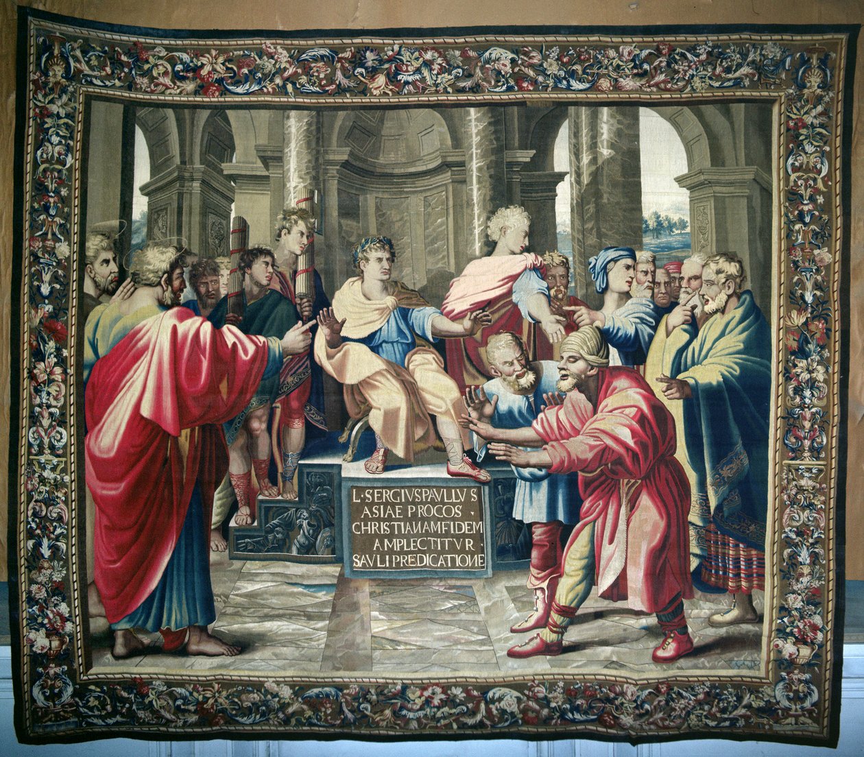 Wandteppich, der die Taten der Apostel darstellt. Die Blendung des Elymas, gewebt in der Beauvais-Werkstatt unter der Leitung von Philippe Behagle, 1695-98 von Raffaello Sanzio Raphael