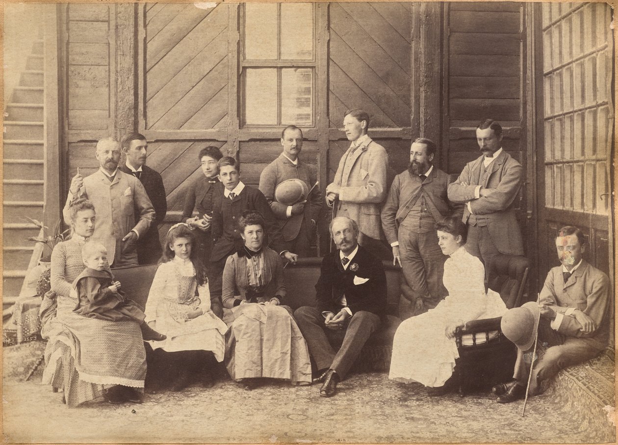 Shimla, 17. Mai 1887: Gesellschaft des Vizekönigs. Lord William Beresford, Militärsekretär, Hauptmann Leonard Gordon, A.D.C., Mademoiselle Clerc, der ehrenwerte Basit Blackwood, Major F. R. Hamilton, A.D.C., Herr Oglivie Grant, Sir Donald Mackenzie von Raja Deen Dayal