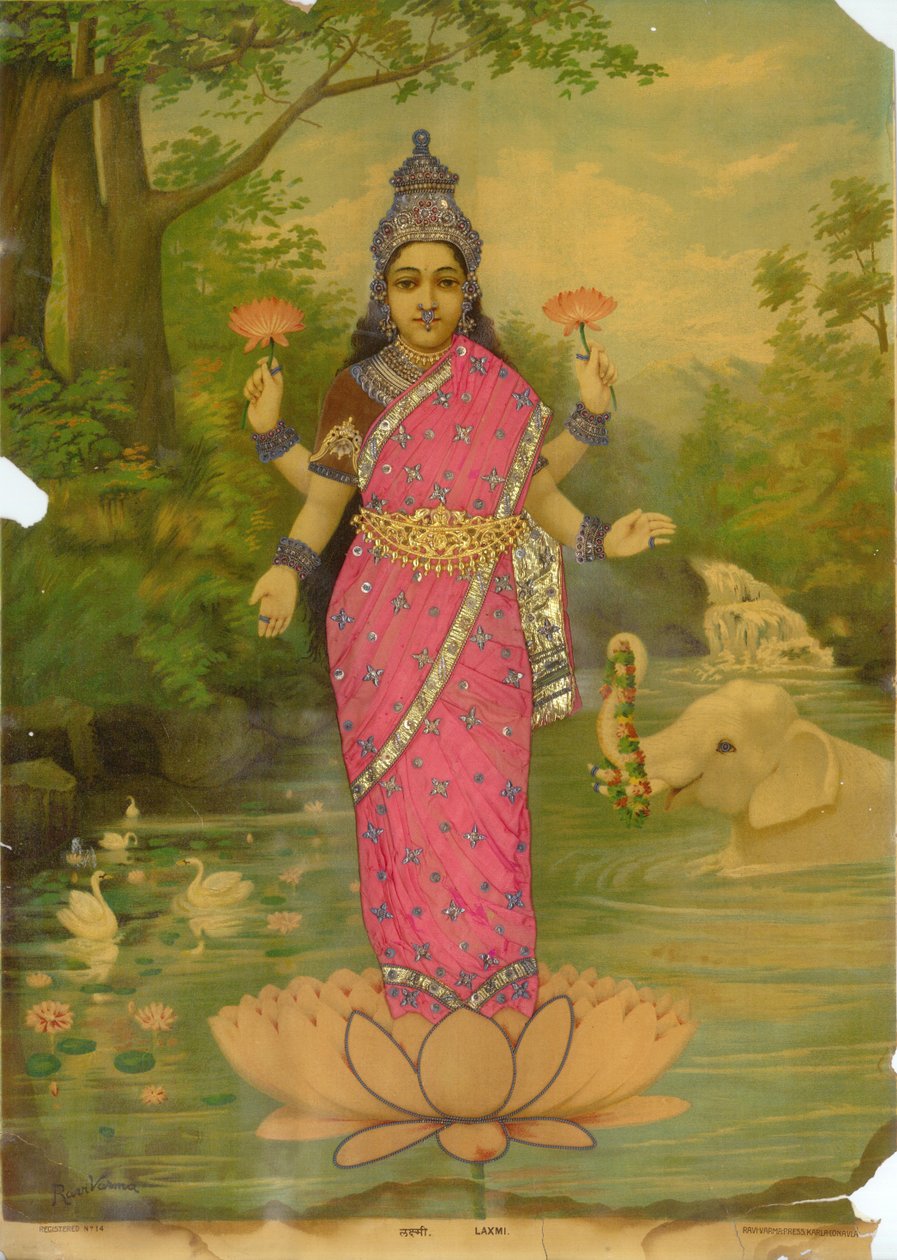 Lakshmi Verziert 2, von Ravi Varma Press von Raja Ravi Varma