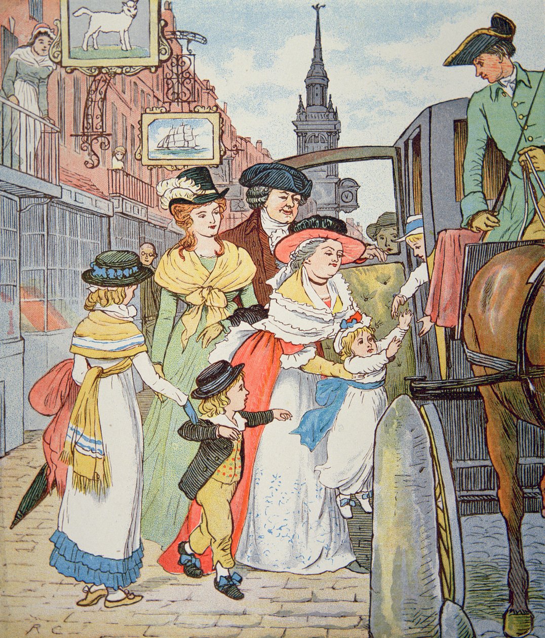 Familienleben im kolonialen Amerika - Straßenszene in Boston von Randolph Caldecott
