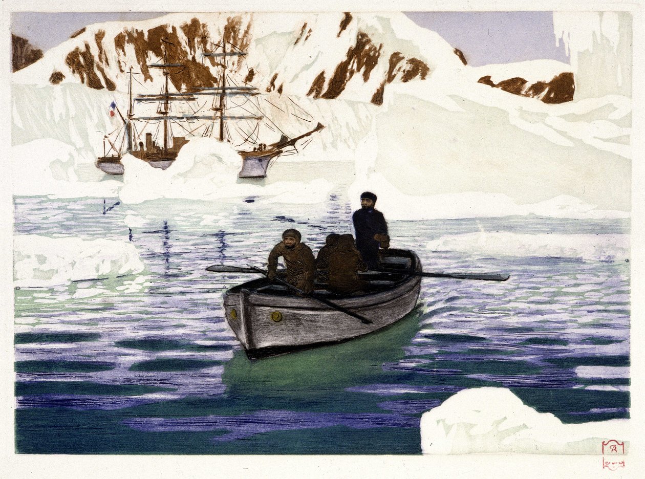Charcot und die Besatzung der Pourquoi Pas am Pol - Zeichnung von Dugardier, in „Les belles croisières françaises“ von Paul Chack, Librairie de la Revue Française, Paris von Raoul Du Gardier