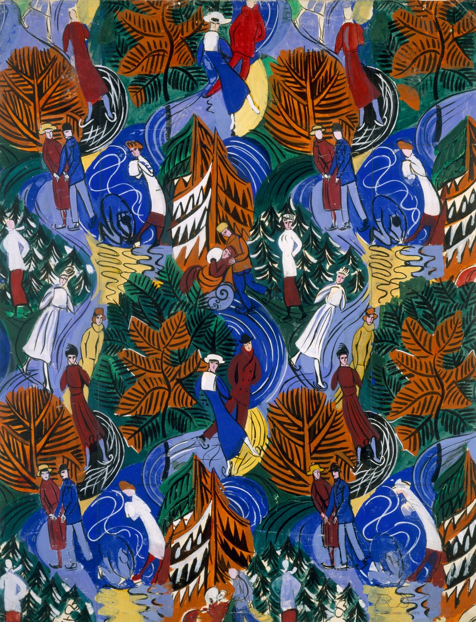 Eisläufer, Entwurf für bedruckte Seide, um 1914-20 von Raoul Dufy