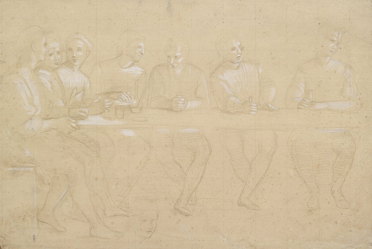 Recto: Teilstudie für eine Komposition des Letzten Abendmahls. Verso: ein weiblicher Kopf, WA1846.151 von Raffaello Sanzio Raphael
