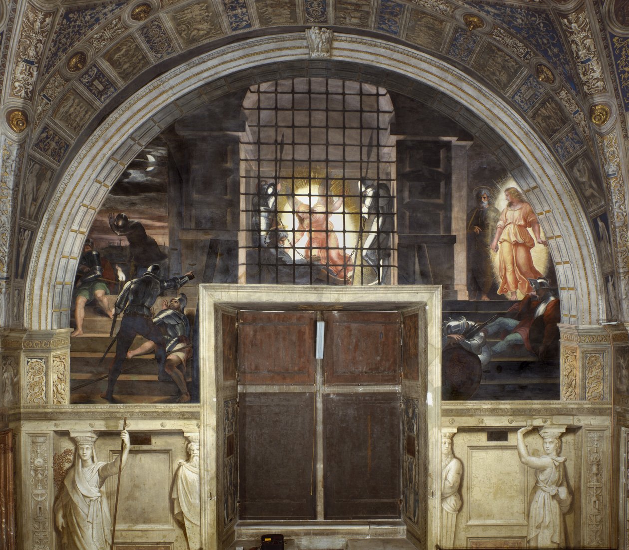 Die Befreiung des Heiligen Petrus, Stanza di Eliodoro, 1514 von Raffaello Sanzio Raphael