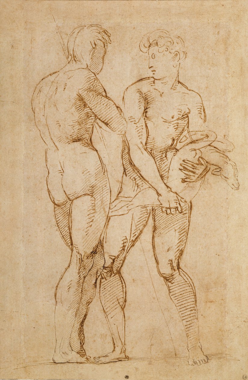 Zwei nackte Männer, einer hält ein Lamm von Raffaello Sanzio Raphael