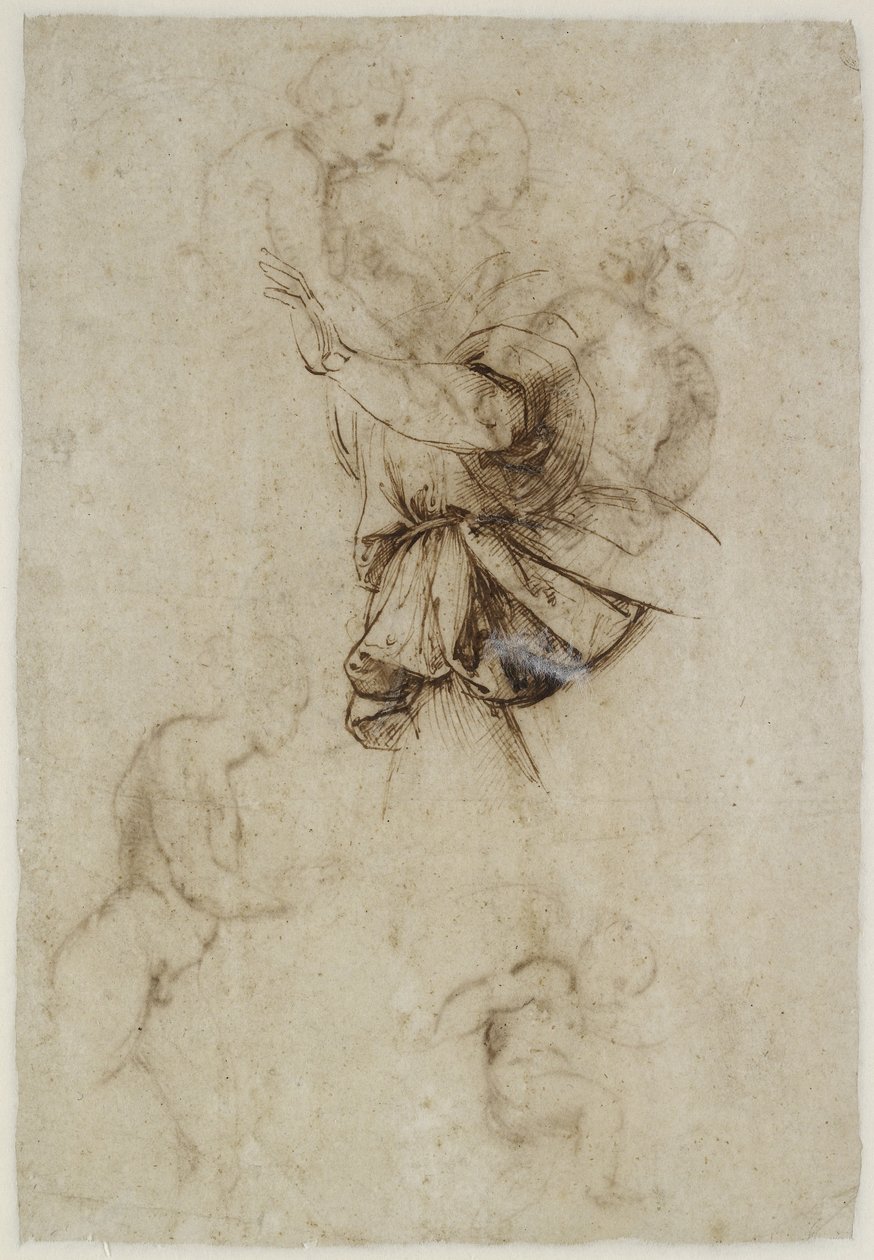 Verso: Studie des Gewandes eines Engels, WA1846.190 von Raffaello Sanzio Raphael