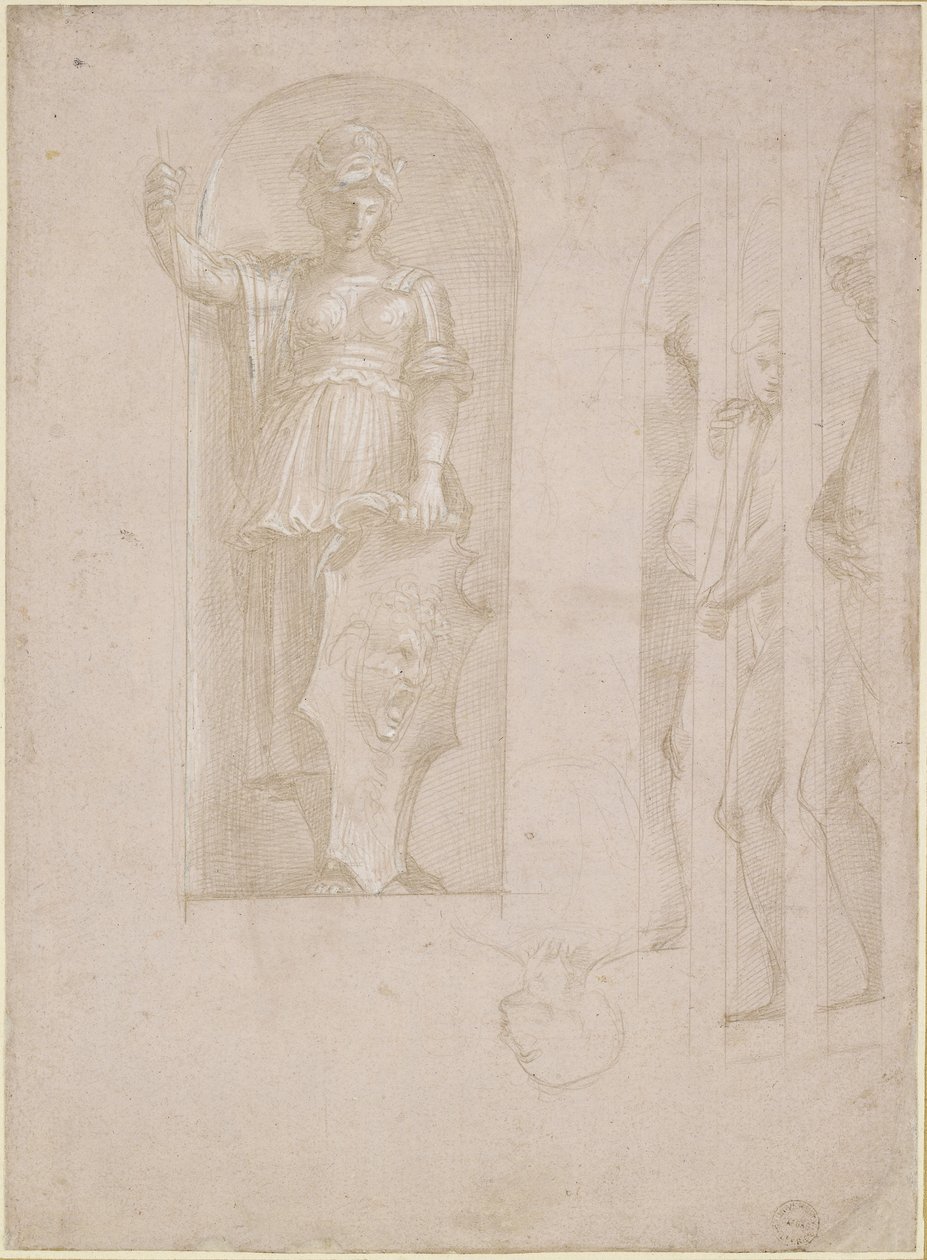 Studien für eine Figur der Minerva und andere Statuen (Studie für die Schule von Athen) von Raffaello Sanzio Raphael