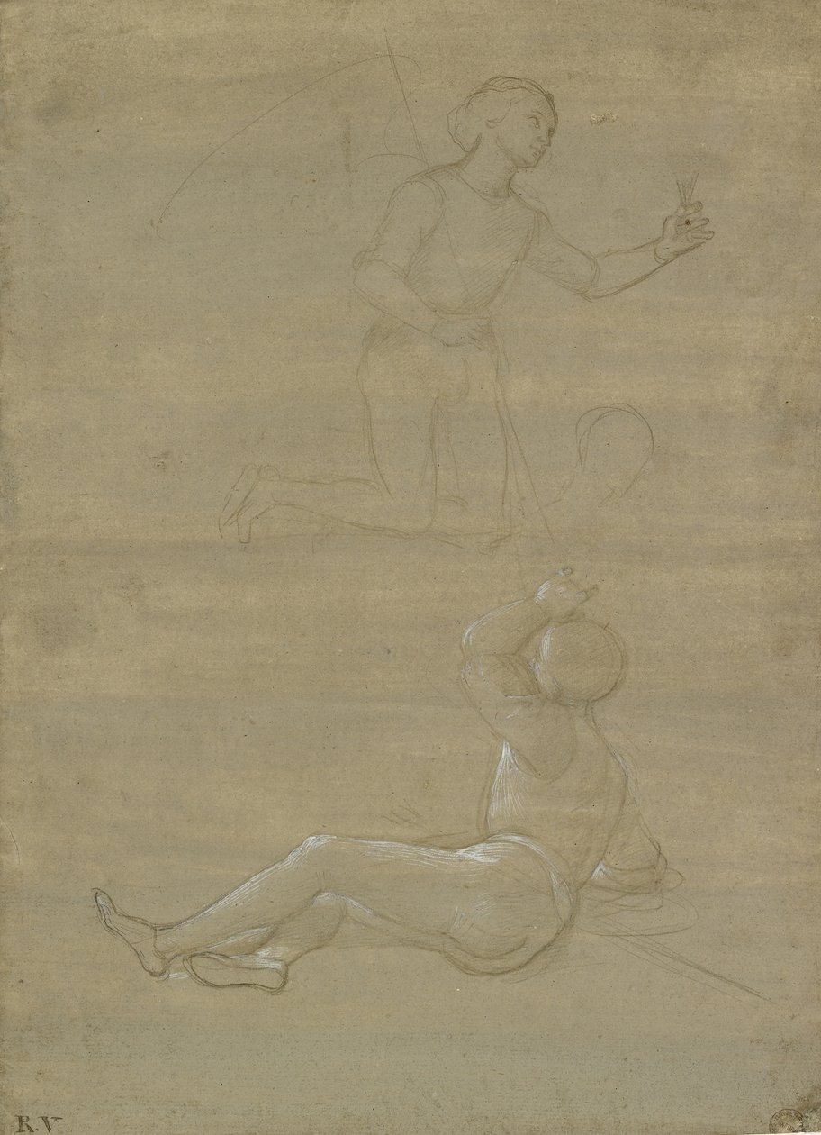 Studien für einen Wächter in einer Auferstehung und eines Engels, WA1846.150 von Raffaello Sanzio Raphael