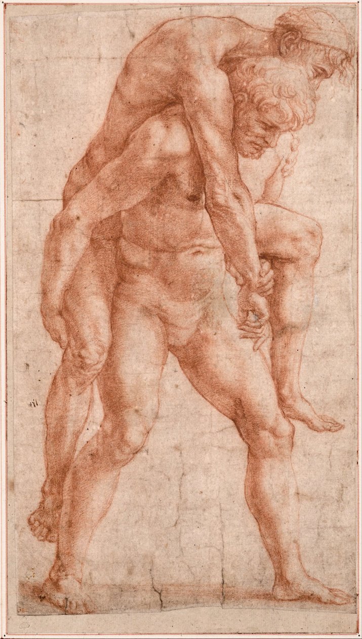 Junger Mann, der einen alten Mann auf seinem Rücken trägt (Aeneas und Anchises) von Raphael (1483 1520)