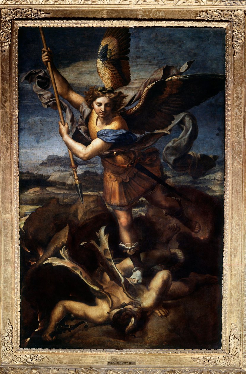 Der heilige Michael besiegt den Drachen oder der große heilige Michael Gemälde von Raffaello Sanzio genannt Raphael 1518 Paris, Louvre Museum von Raphael