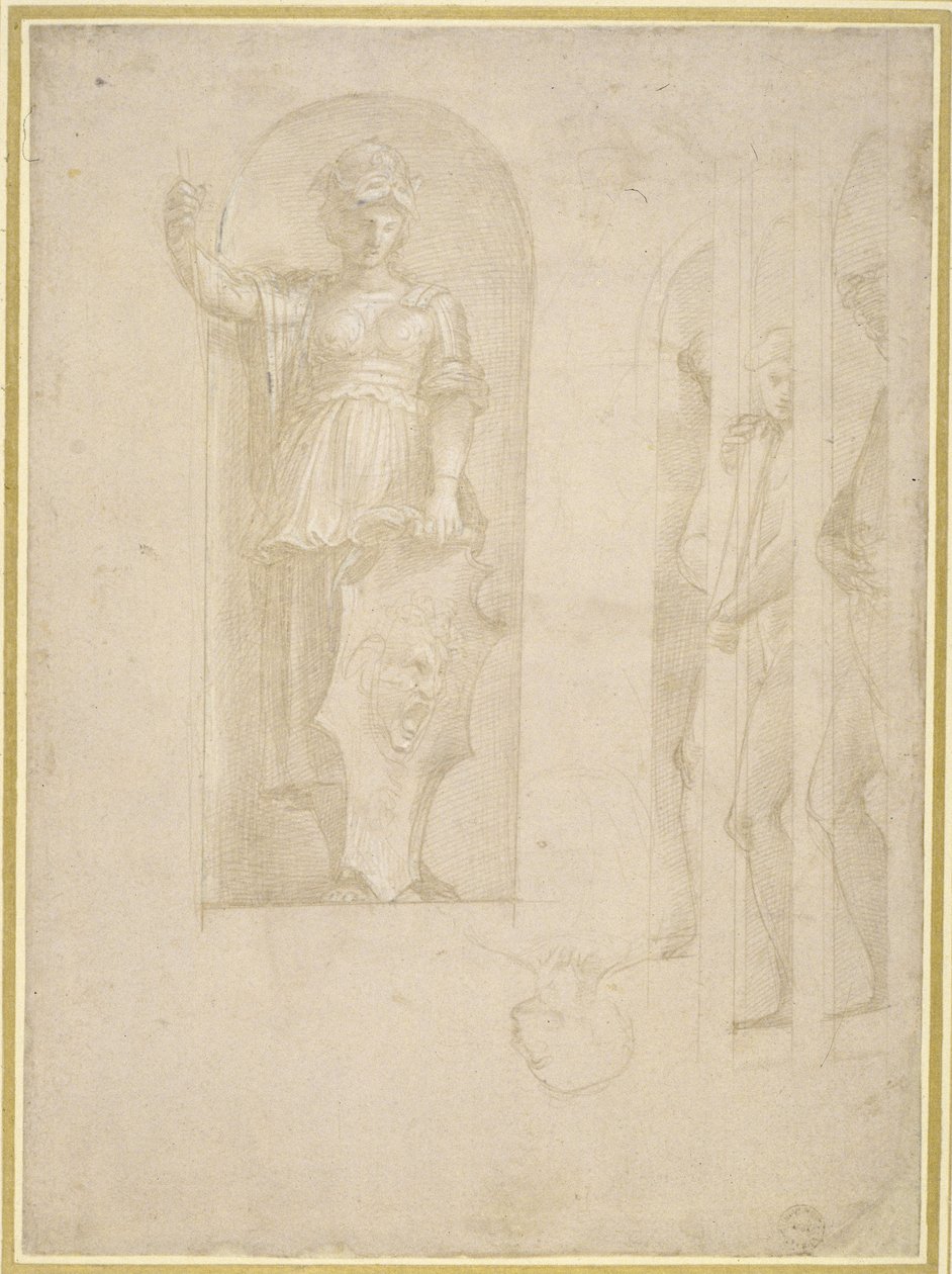 Studien für eine Figur der Minerva und andere Statuen von Raphael