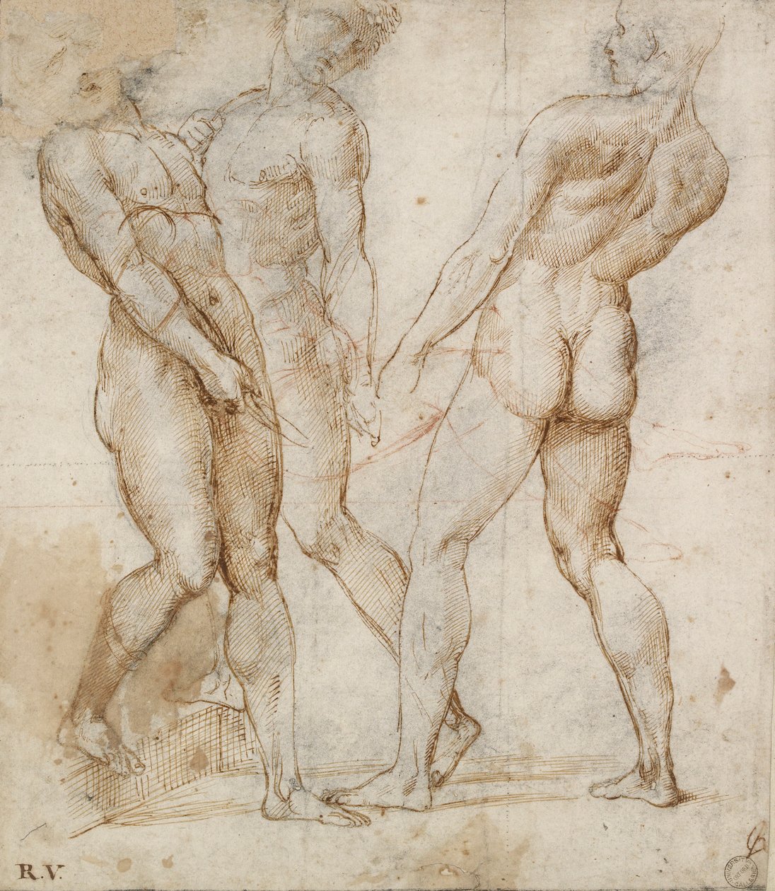 Drei nackte Träger (Studie für die Grablegung, frühes 16. Jahrhundert) von Raphael